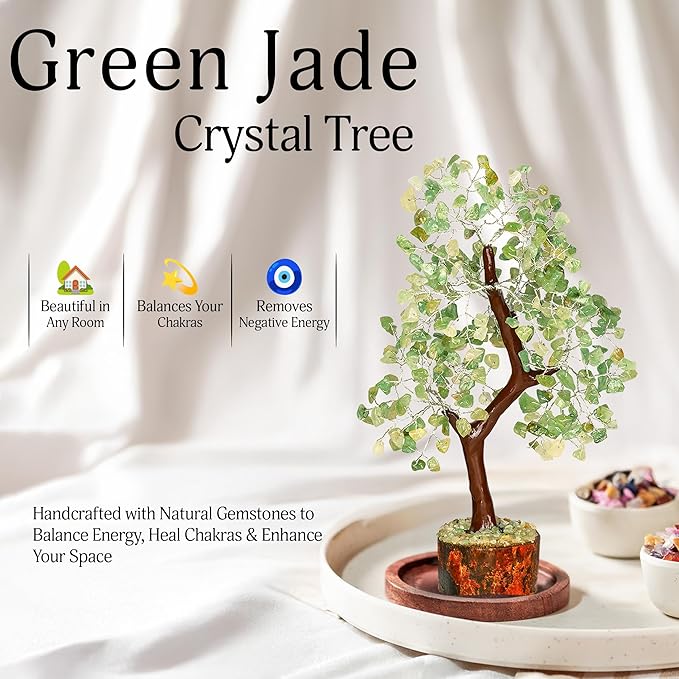 YATSKIA Green Jade Crystal Tree of Life - Crystals and Stones - Gemstone Tree - Crystals Decor - Feng Shui Decor - Crystal Gifts for Women