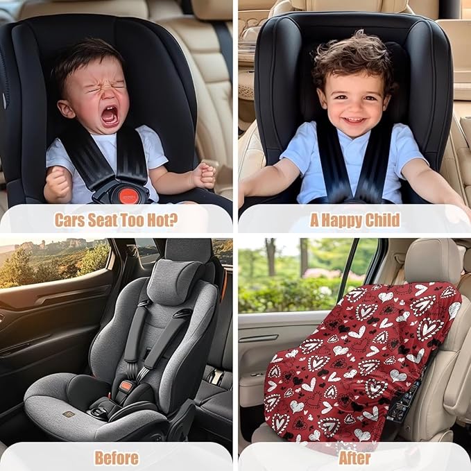 Valentines Day Car Decor Car Seat Sun Shade Cover with Heart Print Carseat Protector Car Seat Cover Baby, Tear-Resistant Sun Protection