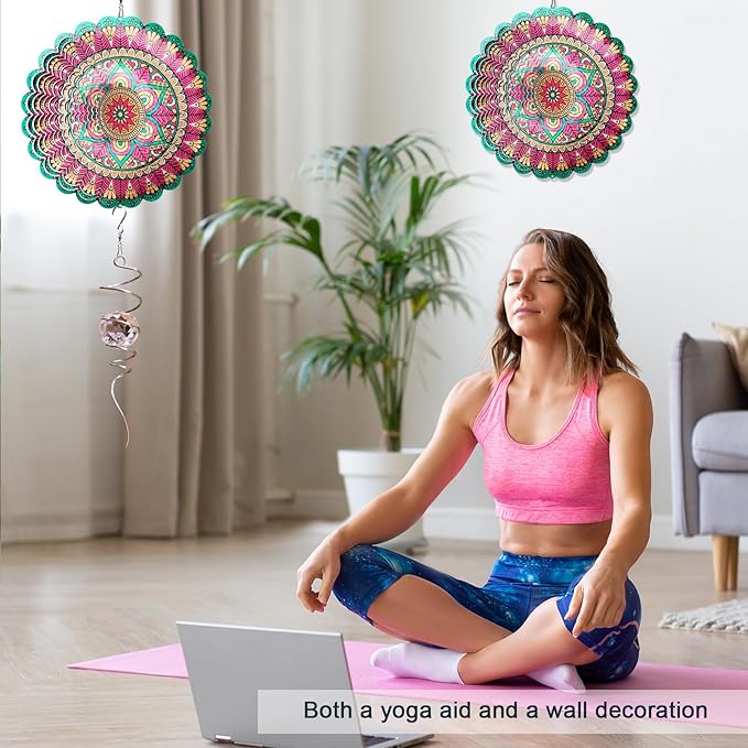 Mandala Manjusaka Wind Spinner - 12″ Stainless Steel Hanging Sculptures | 3D Kinetic Laser Cut Metal Art Decoration for Yard/Garden/Indoor, Creative Decor Gift