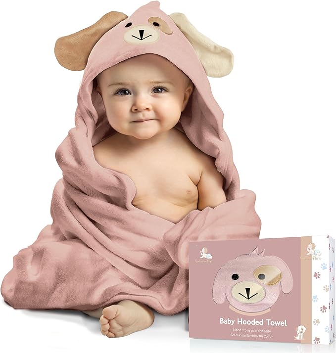 Baby Towels with Hood - Soft, Absorbent Viscose Made of Bamboo, Extra Large 35 x 35 Inches, for Newborns, Infants, Boys and Girls, Dusty Pink