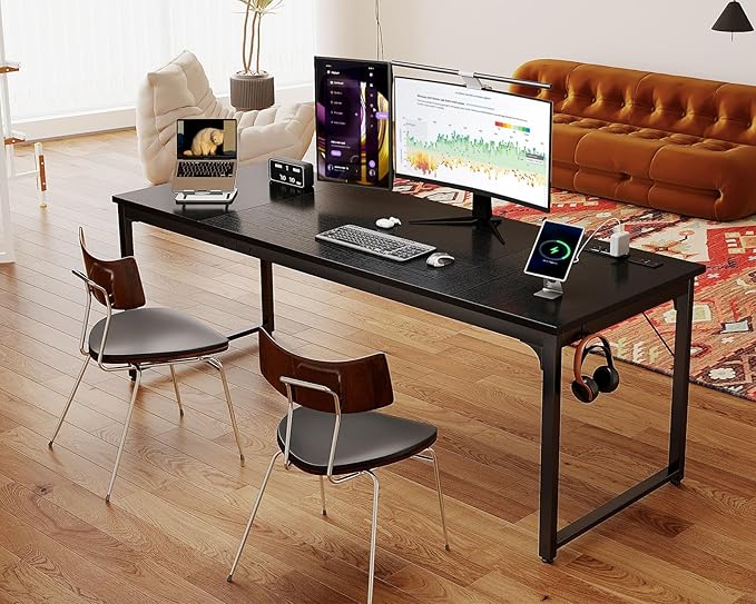 Coleshome 71 Inch Computer Desk with USB Ports, Large Office Desk, Long Study Student Writing Desk, Black