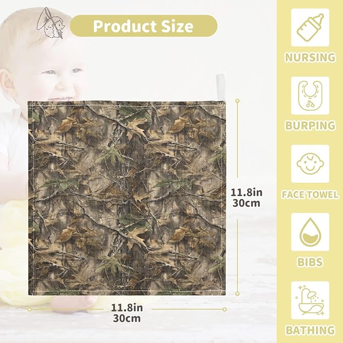 Newborn Face Towel Leaf Forest Soft Cotton Baby Washcloths 11.8 x 11.8 Inch Infants Girls Boys Muslin Burp Cloths 5 Pack