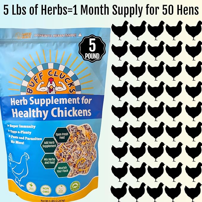 Herb Supplement for Backyard Chickens - Natural Chicken Treats, Poultry Feed Botanical Mix, Plant-Based Coop Snacks for Daily Wellness, Feather Quality, Egg Production, USA (5 LB)