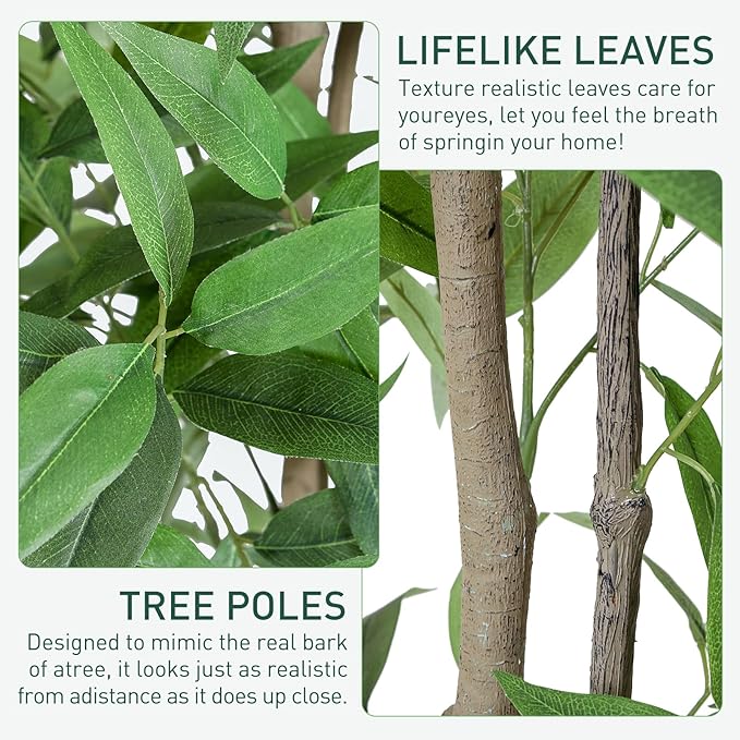 Ficus Artificial Tree -5FT Faux Eucalyptus Trees with Pots, Green Lifelike Leave for Fake Floor Plant,Realistic Artificial Plants Indoor Outdoor Office