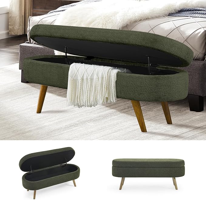 NicBex Ottoman Bench with Storage for Bedroom, 43.5" Upholstered End of Bed Bench with Rubber Wood Legs, Linen Storage Bench for Living Room or Entryway,