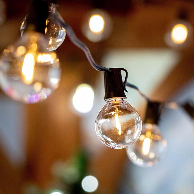 Novelty Lights 25 Feet G40 LED Patio String Light Set with 25 Bulbs, Warm White, Weather Resistant and Shatterproof Replaceable Plastic Globe Bulbs, Black Wire