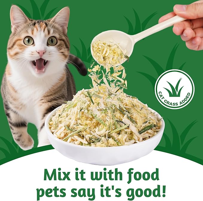 Just Try 8 oz Cat Grass Treats Freeze Dried Cat Food Toppers Mixers Hairball Control Low Calorie Real Chicken Egg Yolk Dental Care Healthy Cat Snacks Treats for Indoor Cats