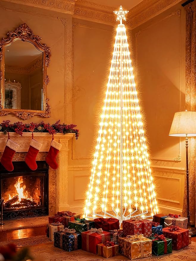 Flacchi 9.8FT Smart Christmas Tree Lights - Star Tree Topper with Removable Bracket, App Control, Sync with Music, Waterfall Colored Lights for Indoor Outdoor Xmas Decorations (9.8FT/ Rope Lights)