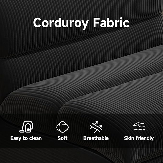 Bean Bag Chair with Ottoman, Cozy Comfy Reading Nook Chairs, Ultra Soft Corduroy Fabric Bean Bag Chairs for Adults, Reading Chair with Ottoman for Living Room, Bedroom Apartment (Black)