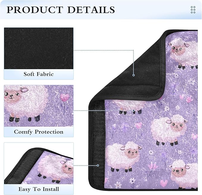 2 Pack Seatbelt Covers Seat Belt Cover Pad for Adults Boys Girls Car Seat Strap Covers Pads Cushion Universal Shoulder Strap Pad Protector for Backpack Camera Bag 10x7.7Inch Purple Cute Floral Sheep