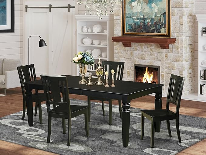East West Furniture LGDU5-BLK-W 5 Piece Dining Set Includes a Rectangle Dining Table with Butterfly Leaf and 4 Kitchen Chairs, 42x84 Inch, Black