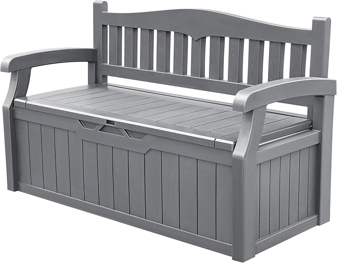 Devoko 80 Gallon Storage Bench Deck Box Lockable for Patio Furniture, Garden Decor and Outdoor Seating for Cushions, Garden Tools and Pool Supplies (Grey)