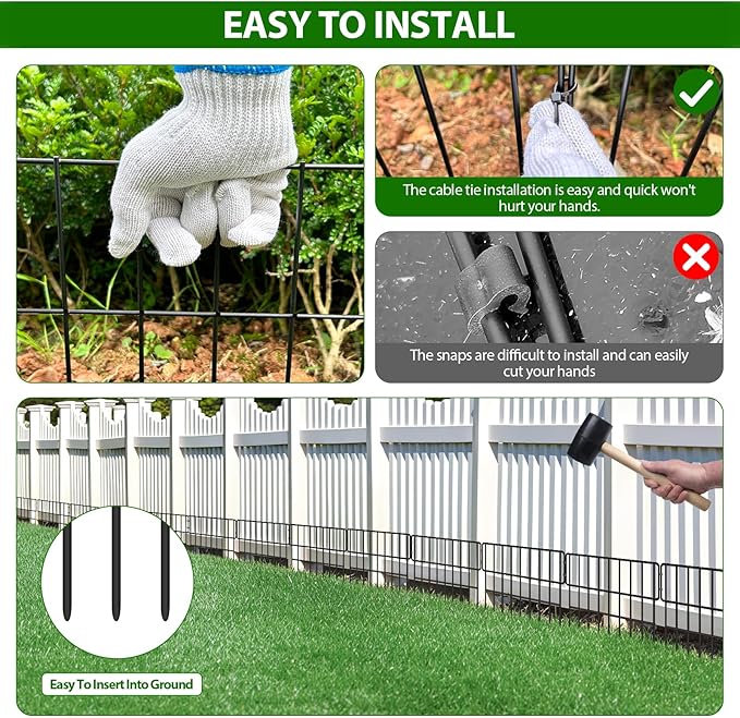 Animal Barrier Fence, 16 Panels No Dig Fence 17.3ft(L) x12in(H), Garden Fences for Rabbits and Dog Ground Defense, Rustproof Metal Fences Border, Fencing Bottom Blocker for Outdoor Yard Patio