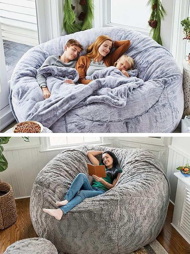Bean Bag Chairs for Kids Comfy Fluffy Big Joe Bean Bag Chair Cover Without Filler Round Sofa Chairs for Bedroom Living Room Decor, 5FT, Orange