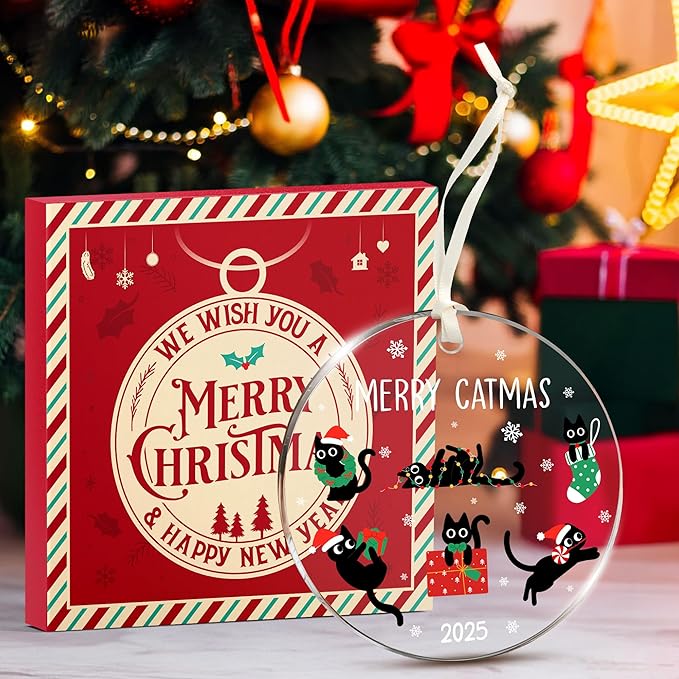 Black Cat Ornament - Black Cat Ornaments for Christmas Tree, Gift for cat Lovers, Unique Funny Kitty Décors, Specialty 2025 Christmas Tree Ornaments, Funny Christmas Cats Ornament