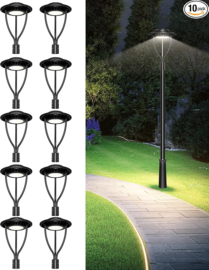 10 Pack LED Post Top Light ETL Listed 100W 80W 60W Adjustable 3CCT Adjustable Outdoor Pole Lights with Photocell IP65 Waterproof Post LED Fixture for Garden Yard Street Lighting