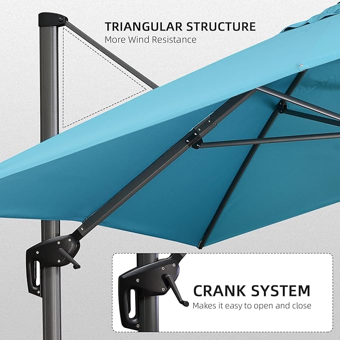 PURPLE LEAF 10' X 13' Patio Umbrella with Base Outdoor Cantilever Rectangle Offset Umbrella with 360-degree Rotation for Garden Deck Pool Patio Turquiose