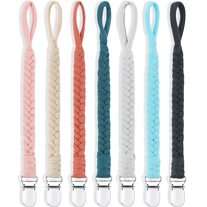 Pacifier Clips for Baby Boy and Girls, Handmade Braided Pacifier Holder, Baby Pacifiers Clips Leash Cotton Smoother Binky Clips Newborn Fits All Pacifier Unisex Baby Shower Case (Muilticolor)