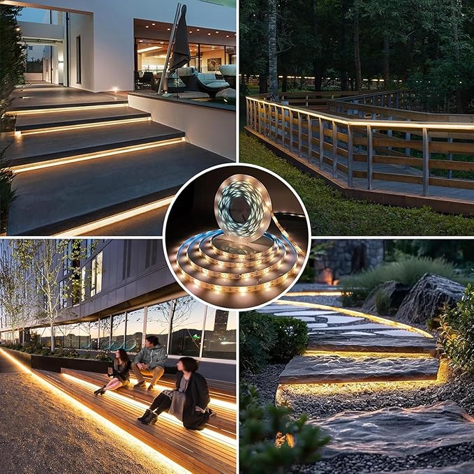 Solar Rope Lights Outdoor Waterproof 10FT Cuttable Solar Strip Light Dusk to Dawn with 8 Modes Tape Decorative Lighting for Outside,Sign, Stair, Step, Yard, 2 Pack