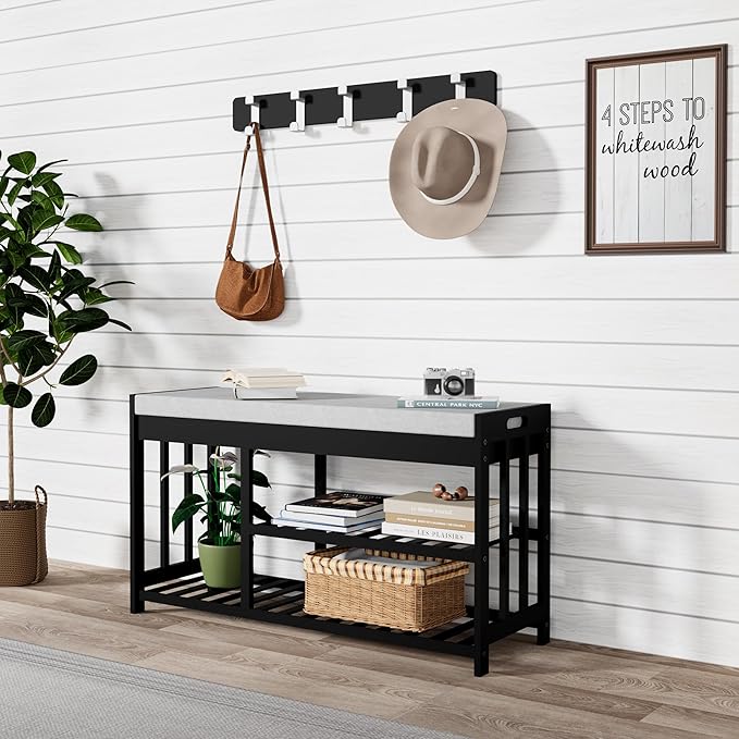 3-Tier Bamboo Shoe Rack Bench, Shoe Storage Organizer Bench, Entryway Benchs, Shoes Rack for Front Door Entrance, Entryway Bathroom Bedroom