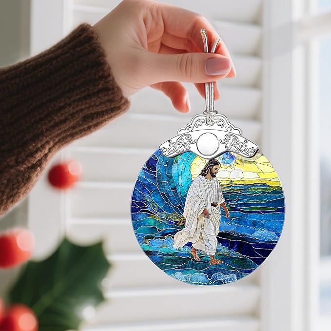 Jesus Christ Christmas Decorations - God Jesus Home Decor | Stained Glass Ornament | Christmas Ornaments for Tree | Christian Holiday Ornament – Christian Gifts, Religion Gifts, Gift Ideas, Xmas Gift