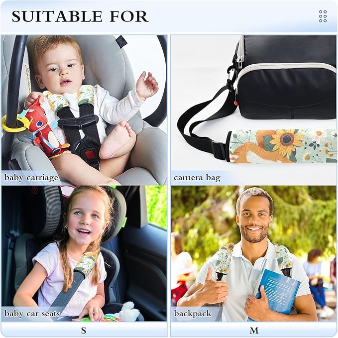 2Pcs Cute Dogs and Sunflowers Car Seat Belt Covers Cute Safety Belt Cushion Shoulder Pads Cushion for Adults Women Kids