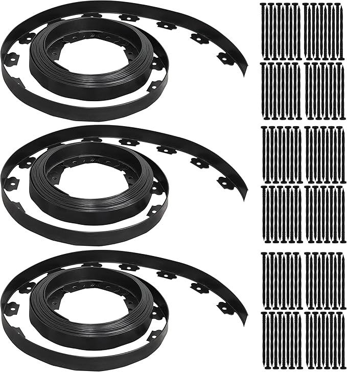 Gardzen 1.5" x 100' Landscape Edging Kit, Garden Edging Coil Comes with 120 Pcs Spikes, No Dig Lawn Border Design