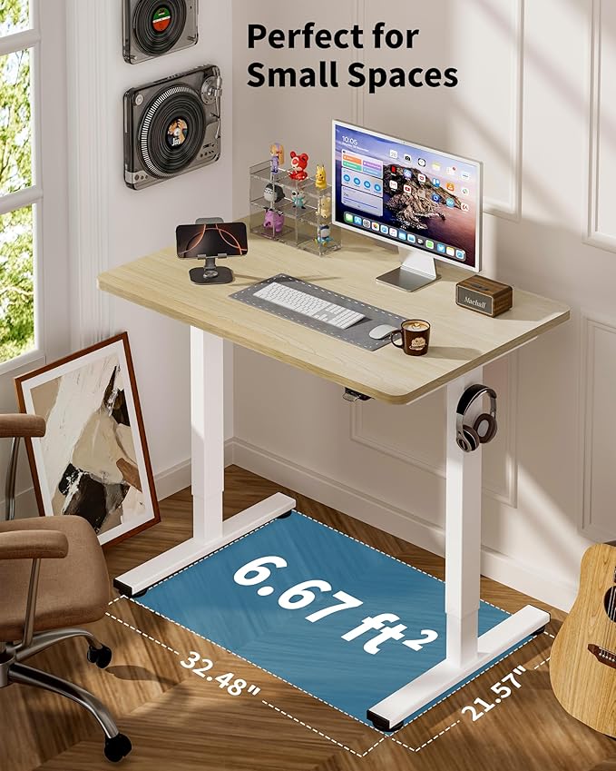 Okin Small Electric Standing Desk, 40" x 24" Whole Piece Height Adjustable Oak Sit to Stand Desk Computer Workstation for Home Office