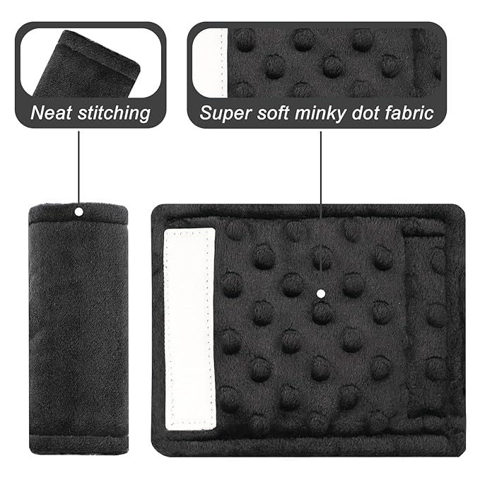 Car Seat Straps Pads for Baby Boys 3 Pieces,Super Soft Car Seat Strap Covers Kids,Man Fai Sky Infant Carseat Shoulder Pading, Hip Support for All Car Seats, Pushchair, Stroller(Black)