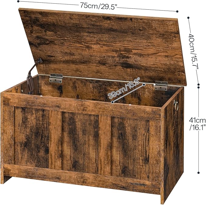 HOOBRO Storage Bench, 29.5" Retro Wooden Storage Chest, Wooden Storage Trunk, Toy Chest with Lift Top, Multifunctional Entryway Organizer, for Entryway, Living Room, Rustic Brown FG751CW01