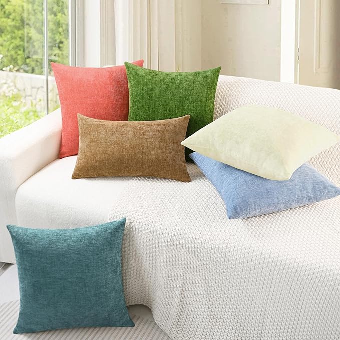 CaliTime Throw Pillow Covers Decorative 22 X 22 Inches Pack of 2 Cozy Chenille Cushion Cases for Couch Sofa Bed Living Room Home Beige