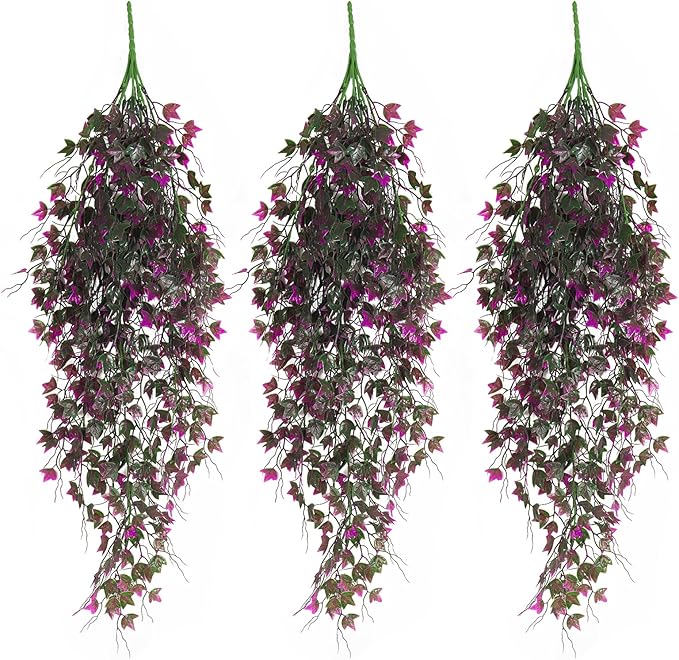 RECUTMS Artificial Hanging Plants Fake Ivy Plant Faux Plants Hanging UV Resistant Artificial Plants for Outdoor Garden Porch Decor Indoor Table Wall Room Office Decoration(Fuchsia)