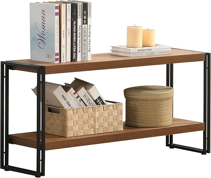 2 Shelf Bookcase Small Display Book Shelf Rustic Industrial, Brown