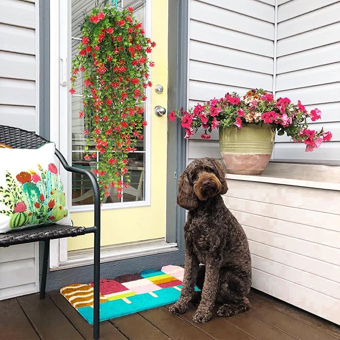 RECUTMS Artificial Hanging Plants Fake Hanging Vine Flowers Fake Plants Faux Hanging Plants Outdoor Faux Eucalyptus Leaf Greenery Wall Indoor Room Wall Wedding Patio Porch Decor(Red)