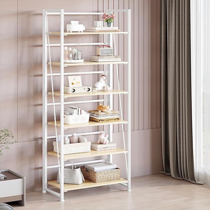 BHG Vintage Multifunctional Folding Bookshelf, No-Assembly Plant Stand Storage Rack Shelves for Home Office