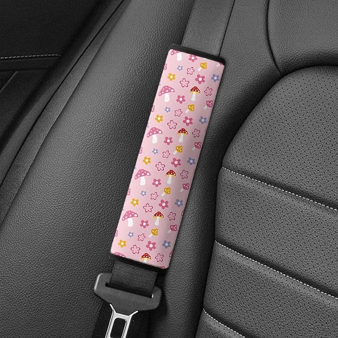 AFPANQZ Auto Seat Belt Covers for Kids Girls 2 Pack Safety Seatbelt Pad Cushion Mushroom and Floral Seatbelt Covers Portect Neck Shoulder Support Seatbelt Pillow Backpack Shoulder Straps Pads