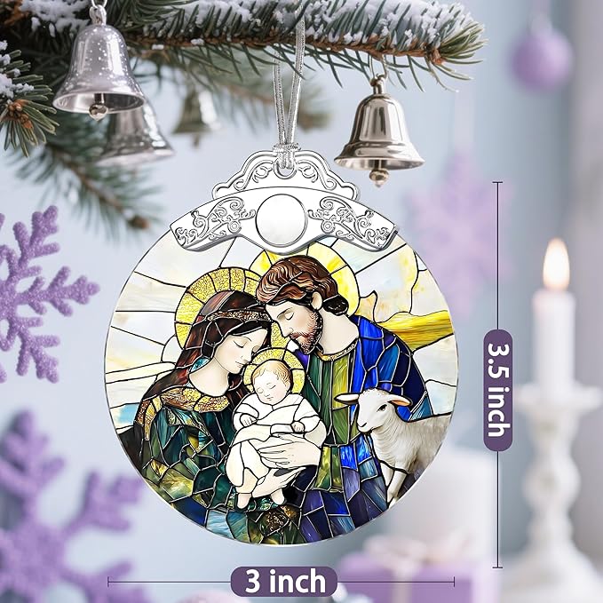 Stained Glass Ornament, Nativity Scene Christmas Ornaments, Christmas Hanging Decor & Holiday Ornament: Christian Home Decor; Exquisite Party Gifts for Christians, Christian Gift & Religious Gift