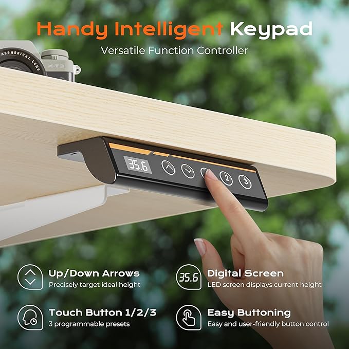 Huuger 63 x 28 Large Electric Standing Desk, Height Adjustable Computer Desk, 27.6" Deep Desktop, Stand up Gaming Office Table with 2 Hooks, 3 Preset Heights, for Home Office, Oak
