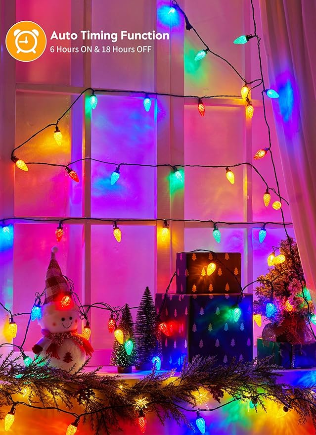 C9 Christmas Lights Outdoor, 114 Feet 150 LED C9 String Lights with Timer & 8 Light Modes, Waterproof Commercial Grade Connectable Christmas Tree Lights for Indoor Outside Roofline Patio, Multicolor
