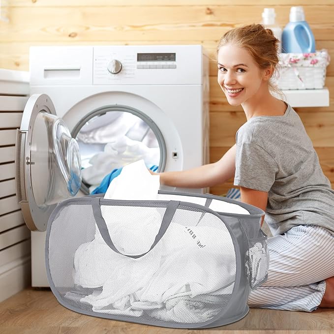 Durable Collapsible Laundry Baskets, Mesh Pop Up Laundry Hamper