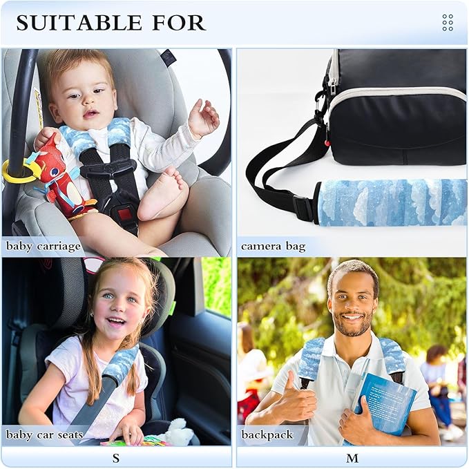 2 Pack Seatbelt Covers Seat Belt Cover Pad for Adults Boys Girls Car Seat Strap Covers Pads Cushion Universal Shoulder Strap Pad Protector for Backpack Camera Bag 10x7.7Inch Blue Gradient Cloud and St