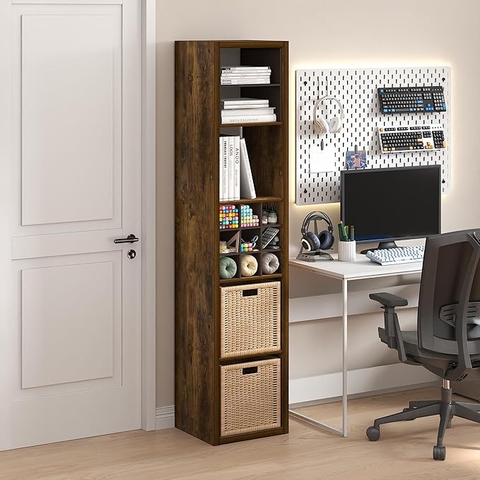 Furinno Cubicle Open Back Decorative Verticle Cube Storage Organizer, 5-Cube, Amber Pine