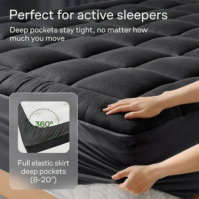 Ultra Soft Twin Size Mattress Topper - Viscose Made from Bamboo Pillow Top Mattress Pad for Back Pain Relief - Naturally Cooling for Hot Sleepers, Black