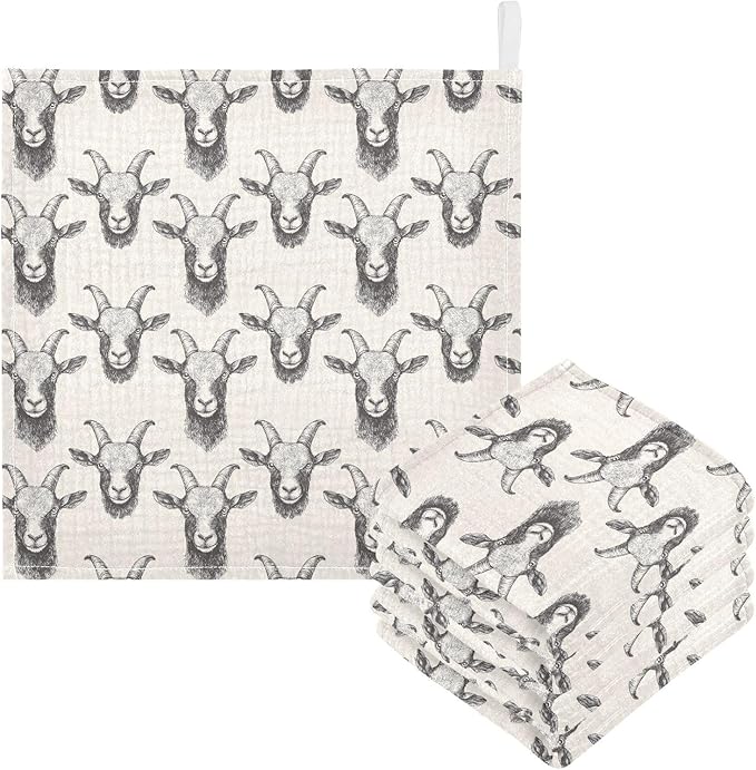 Goat Baby Washcloths Newborn Muslin Burp Cloths 3 Pack Soft Cotton Baby Face Bath Towel Drool Bibs for Infants, Girls and Boys 11.8 x 11.8 Inch