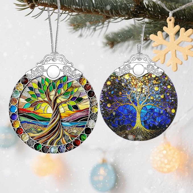 Stained Glass Ornament, Tree of Life Christmas Ornaments, Christmas Tree Ornaments, Holiday Ornament & Festive Home Decor, Exquisite Party Gifts for Nature Lovers & Tree of Life Gifts