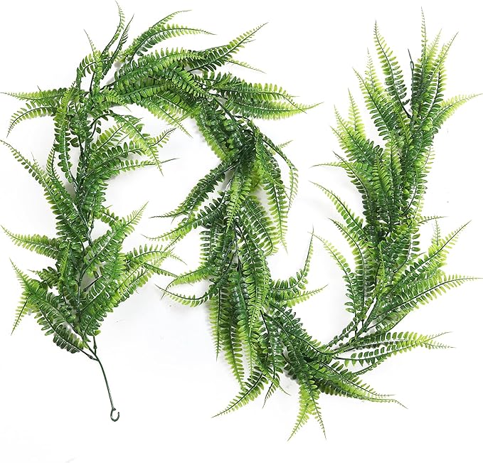 RECUTMS 4pcs Ferns Garland 6 FT Ivy Vines Fake Plant Artificial Hanging Plant Faux Boston Ferns Greenery Leaves Fake Vines for Outdoor Indoor Home Garden Decoration Party Table Wall Decoration(Green)