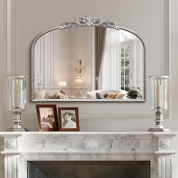 Micasso Silver Vintage Wall Mirror: 24"x 32" French Baroque Antique Arched Wall Mounted Mirror - Traditional Ornate Decorative Entryway Mirror for Home Decor/Entryway/Fireplace/Living Room/Hallway