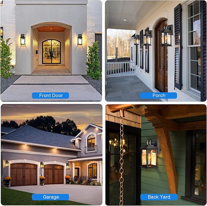 Motion Sensor Outdoor Lights Wall Mount, Dusk to Dawn Exterior Light Fixture ,100% Anti-Rust Aluminum Waterproof Porch Light Outside Wall Lights for House, Black Wall Sconce Lanterns with Water Glass…