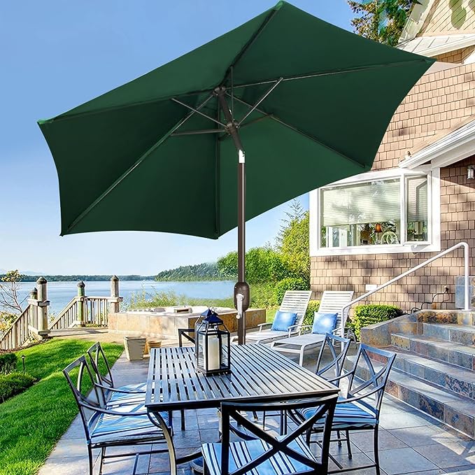 Blissun 7.5 ft Patio Umbrella, Yard Umbrella, Outdoor Market Umbrella with Push Button Tilt Crank, Dark Green