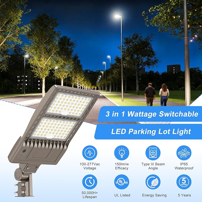 400W LED Parking Lot Light 60000LM UL ETL Listed Commercial Flood Light 400W 320W 240W Adjustable IP65 5000K Street Light Slip Fitter for Stadium Backyard, 100-277V